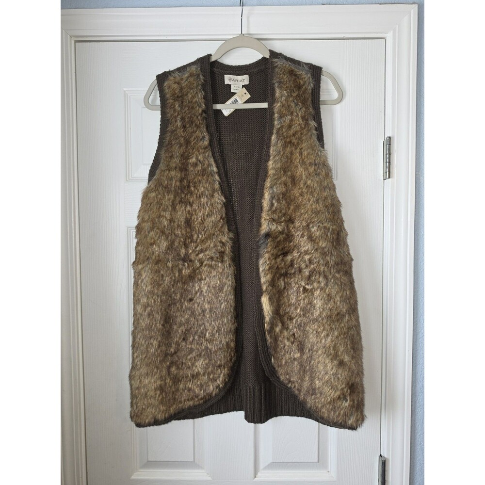 Ariat Aileen Faux Fur Vest Womens XLWool Brown Chunky Knit Western Boho Warm NWT